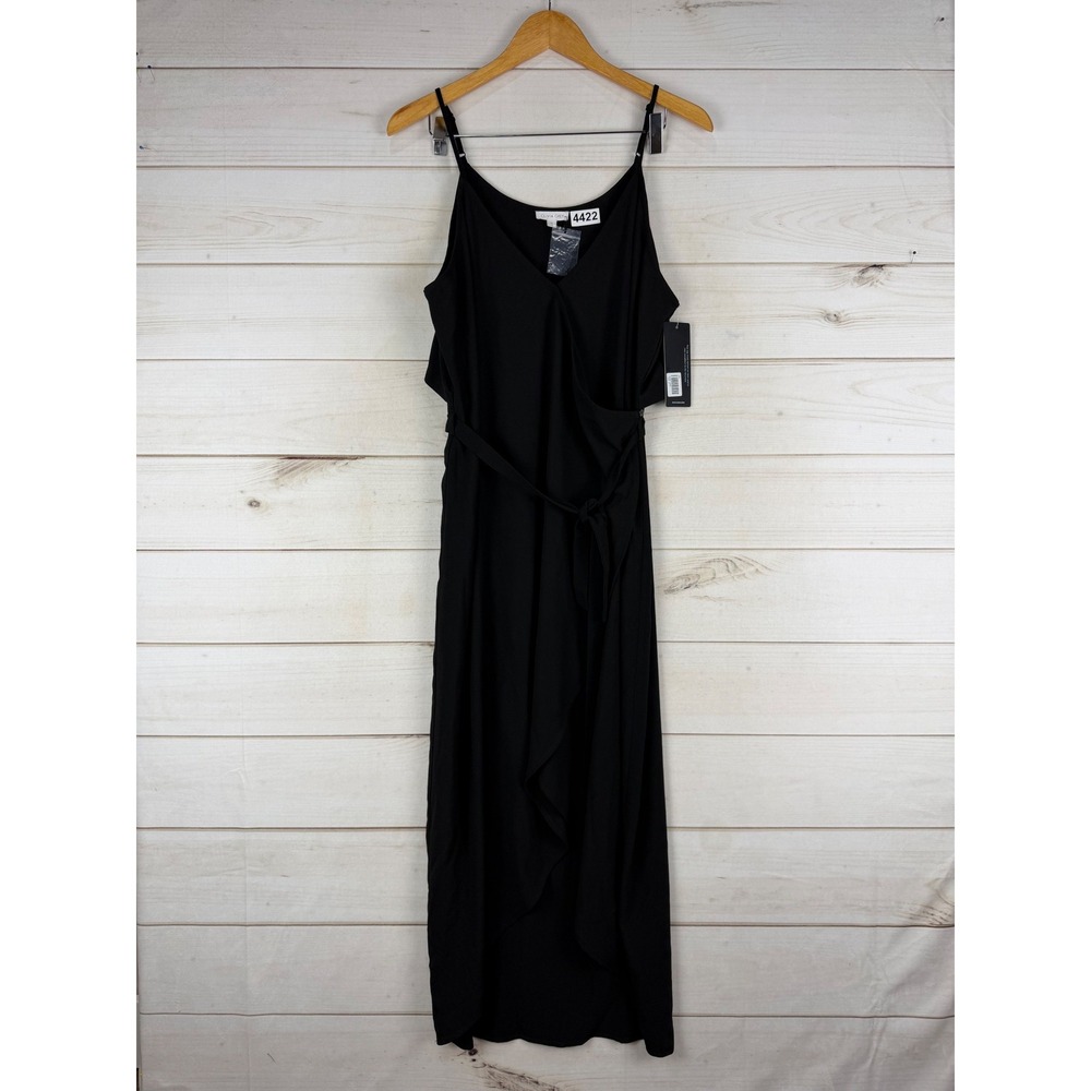 Olivia Grey Black Wrap Maxi Dress XL High Low Tulip Hem Adjustable Straps